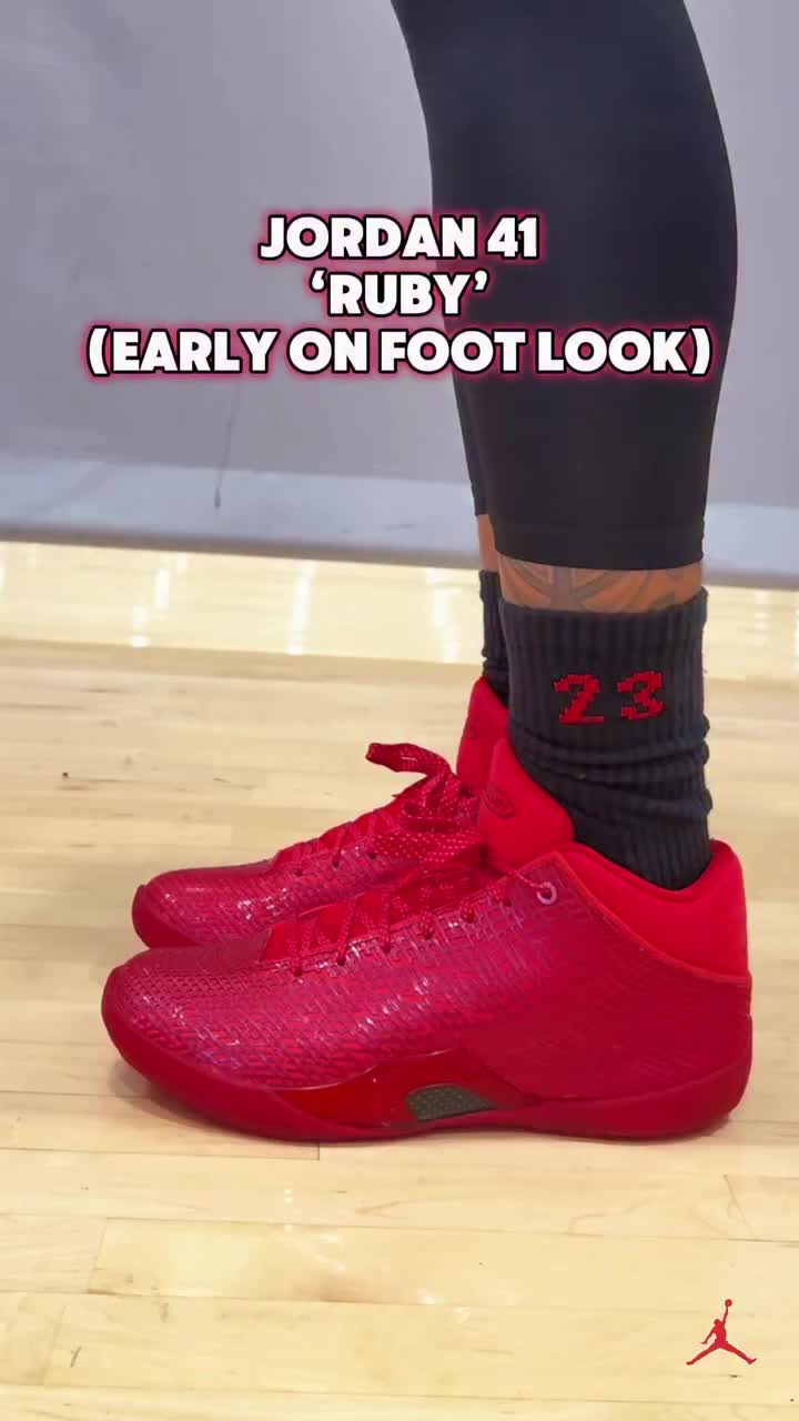 Jordan 41 Ruby 红宝石 全红编织 上脚预览