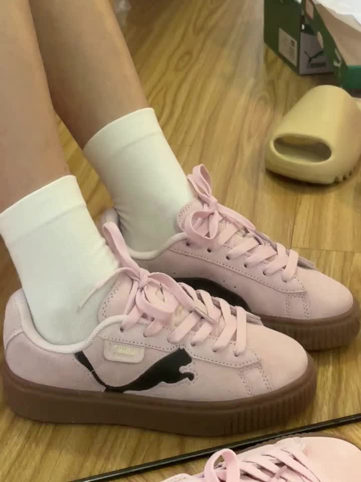Puma/彪马 Grounded Perf 舒适缓震 防滑耐磨 低帮 增高 复古百搭 松糕鞋 浅粉色