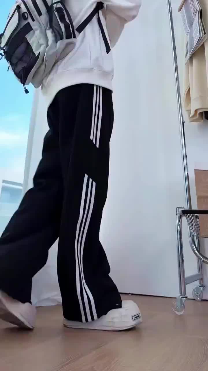 美式复古三条杠冰丝休闲裤